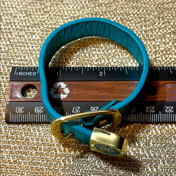 Vintage rare Rustic Cuff bracelet Kacy leather metallic green blue - Picture 4 of 7